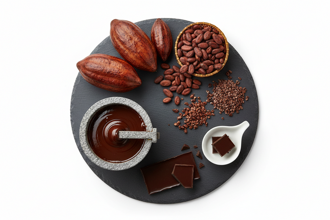 photograph of the chocolate-making process arranged in a circular flow.
