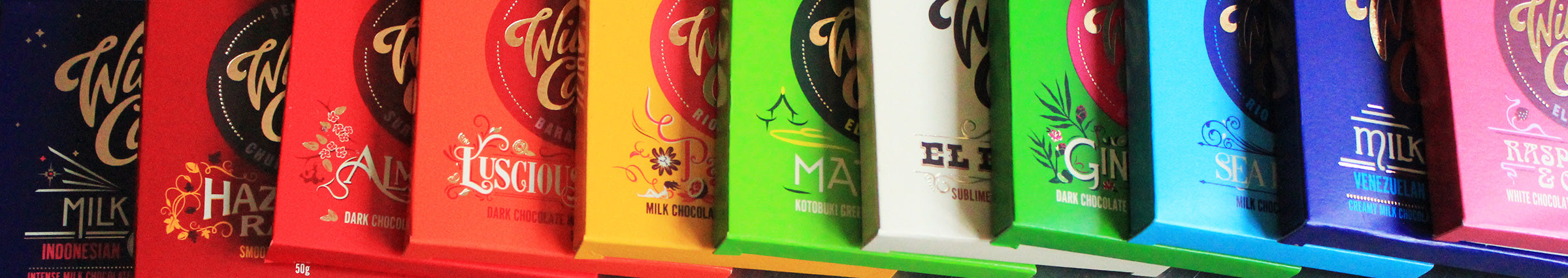 Various chocolate bar offerings from Willie's Cacao.
