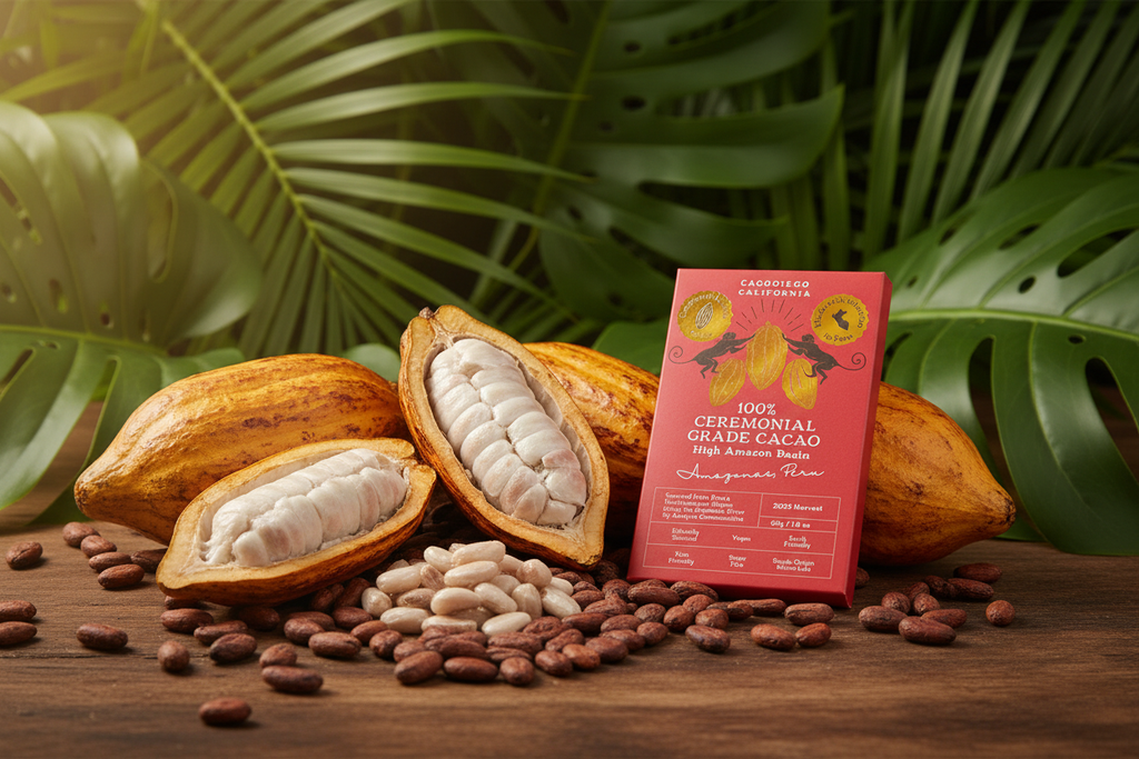 100% Ceremonial Cacao - Pods and Beans Hero Shot
