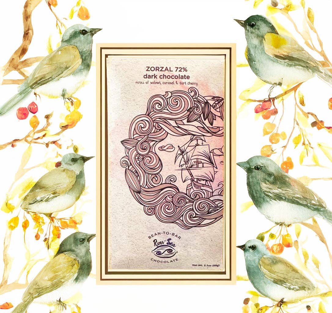 72% Dark Chocolate Bar – Zorzal Single-Origin, Vegan | River-Sea Chocolates