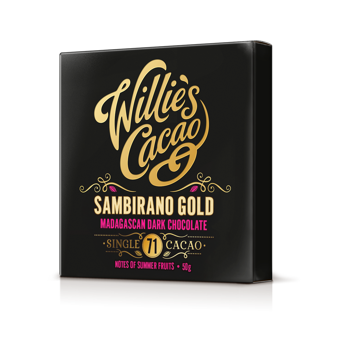 Willie's Cacao Sambirano Gold chocolate packaging on a white background
