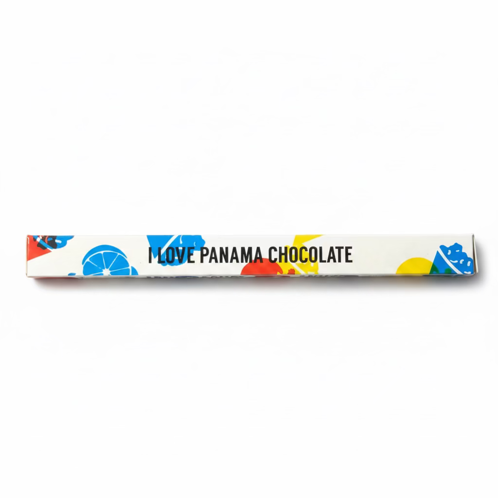 Side view of the I love Panama Chocolate Raspao Bar, showing colorful Raspao cups.
