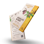 Front and back packaging of Mahogany Artisan Hand Made Chocolate Blanco 100% white chocolate bar, 80g