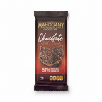 Mahogany 57% dark milk chocolate with cacao nibs bar on white background
