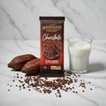 Mahogany 57% dark milk chocolate with cacao nibs on white marble