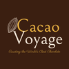 Cacao Voyage logo with a cacao bean on a brown background