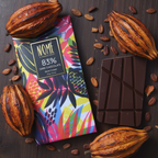 Nomé 83% Dark Chocolate bar packaging with vivid tropical botanical print, single-origin Panama, vegan dairy-free, bean-to-bar, 45g