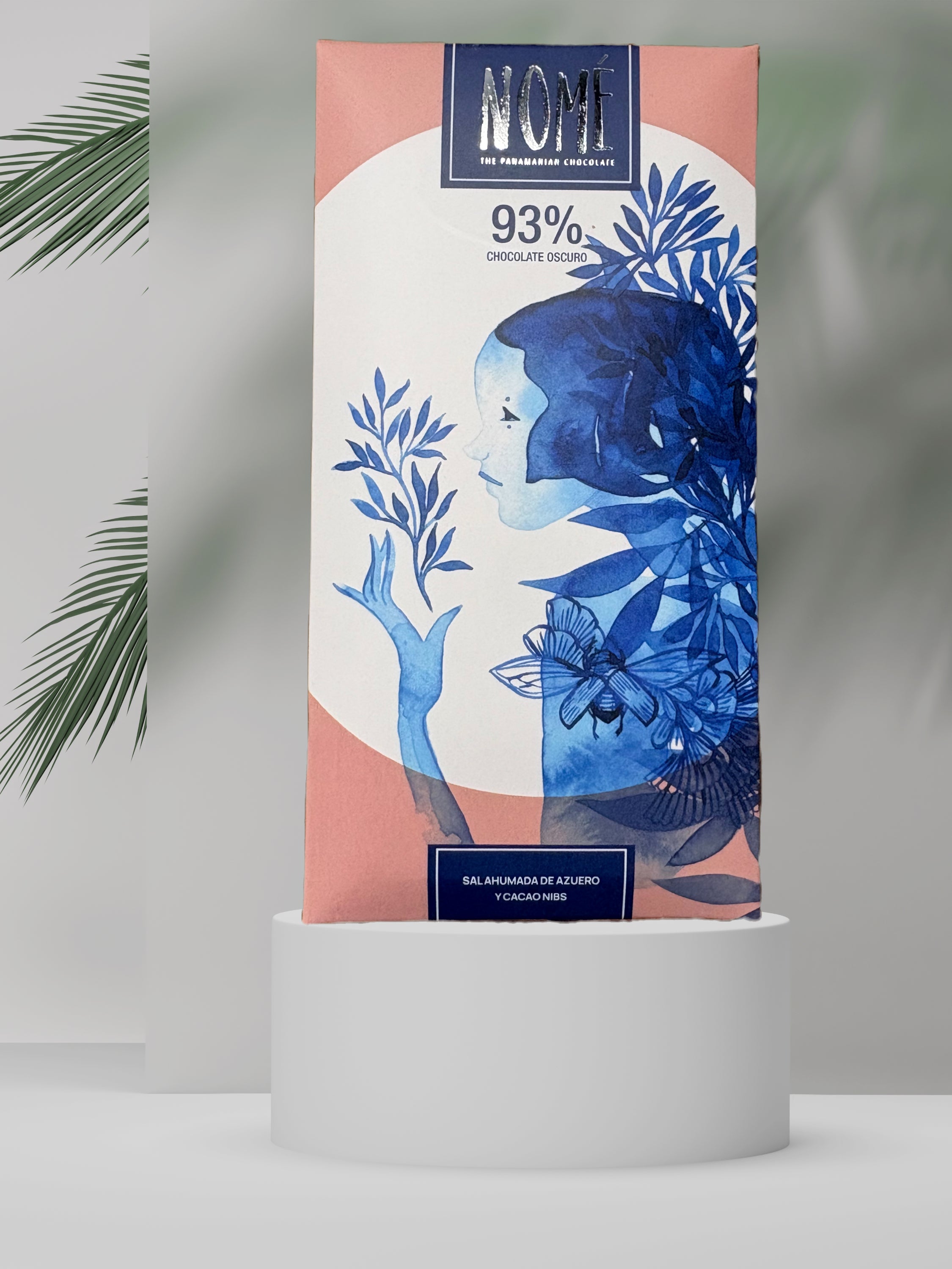 Chocolate packaging with artistic design of a woman and nature elements on a white background