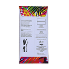 Back label of Nomé 43% Milk Chocolate bar with ingredients and tasting notes, single-origin Panama, gluten-free