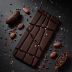 Nomé 93% Chocolate Oscuro dark chocolate bar on dark slate with sea salt flakes and raw cacao nibs, intense and complex, single-origin Panama, vegan