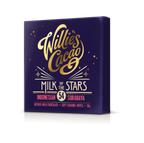 Willie's Cacao Milk of the Stars 54% Indonesian Surabaya Milk Chocolate deep purple box on white background, intense milk chocolate with soft caramel notes, 50g