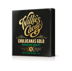 Willie's Cacao Chulucanas Gold Peruvian dark chocolate packaging on a white background