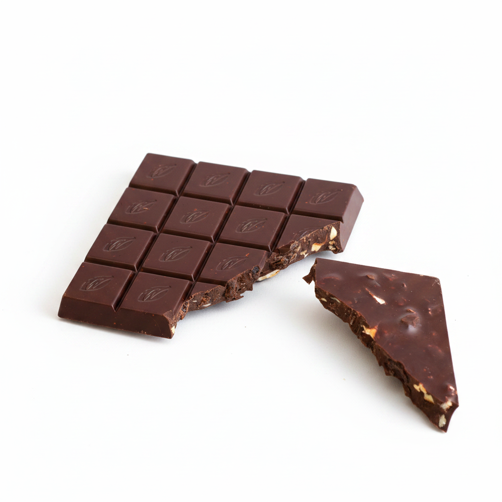 Willie's Cacao 70% Dark Chocolate Hazelnuts and Raisins bar and packaging ecommerce shot on white background, small batch bean-to-bar, 50g