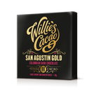 Willie's Cacao San Agustín Gold 88% Colombian Dark Chocolate black box on white background, single-origin San Agustín Colombia, vegan soya-free gluten-free, 50g