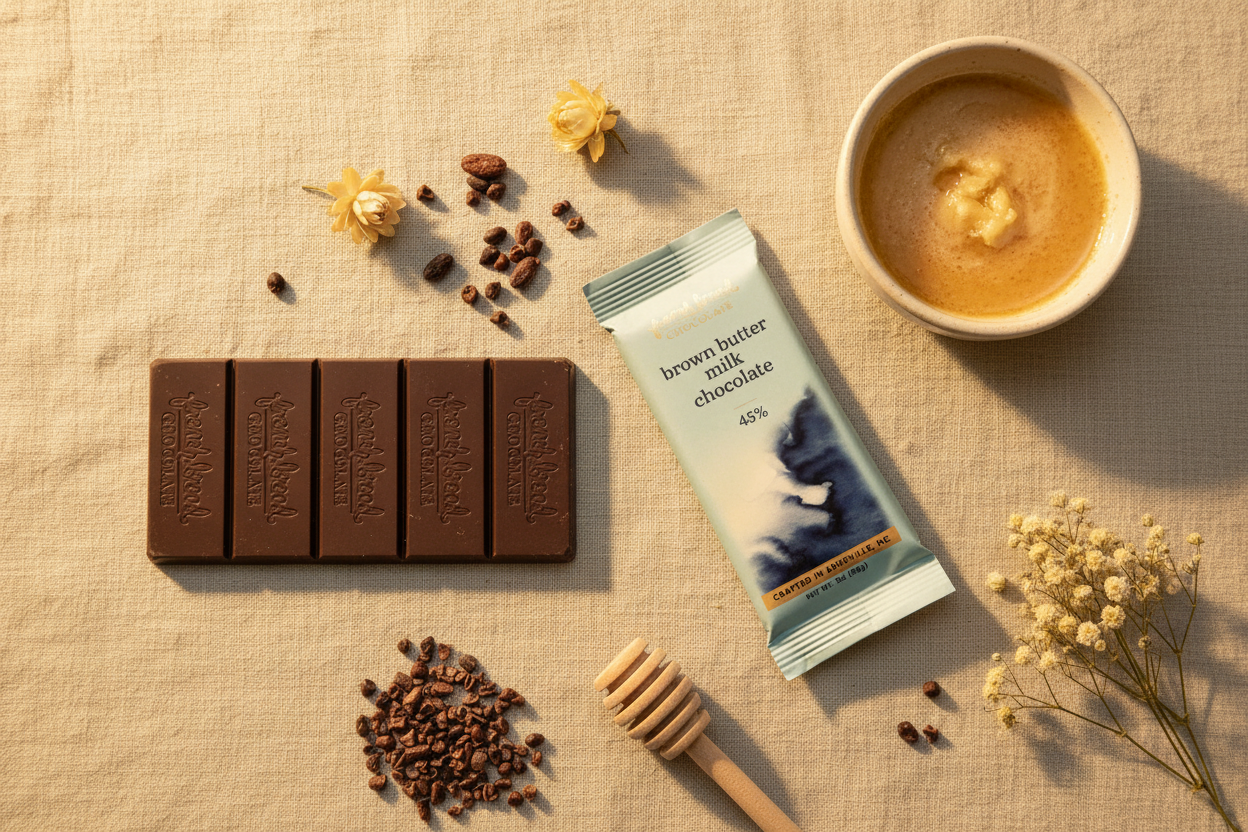 French Broad Brown Butter Milk Chocolate - Flat Lay